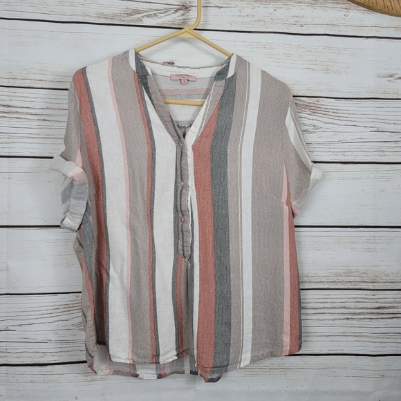 Saint Tropez West | Striped Linen Bl Roll Sl Top - Picture 2 of 7